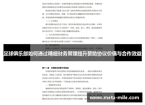 足球俱乐部如何通过精细财务管理提升赞助协议价值与合作效益 足球俱乐部如何通过精细财务管理提升赞助协议价值与合作效益