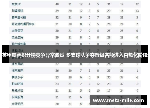 英甲联赛积分榜竞争异常激烈 多支球队争夺晋级名额进入白热化阶段